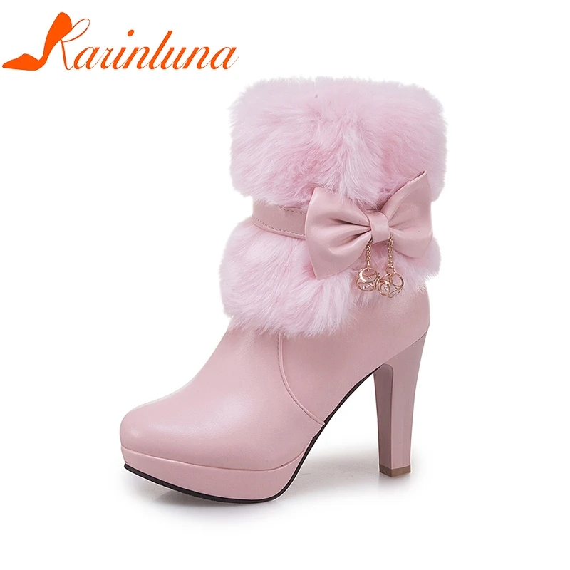 KARINLUNA 2018 Large Size 32-43 Sweet Bow Platform High Heels Woman Ankle Boots Fashoin Autumn Winter Shoes Boot Women