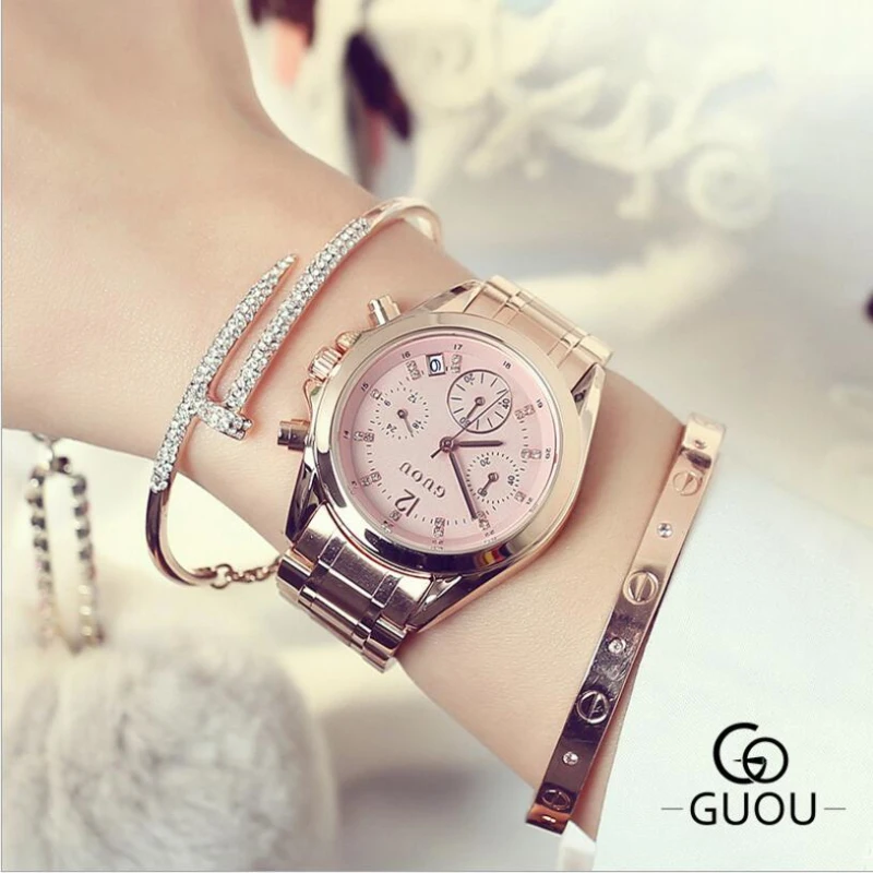 

GUOU Women's Watches Top Brand Luxury Ladies Watch Rose Gold Women Wrist Watch Women Watches Clock relogio feminino reloj mujer