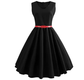 

Office Dress Women 50s 60s Retro Summer Rockabilly Dress 2020 Casual Pinup V-Neck Tunic Big Swing with Belt Feminino Vestidos