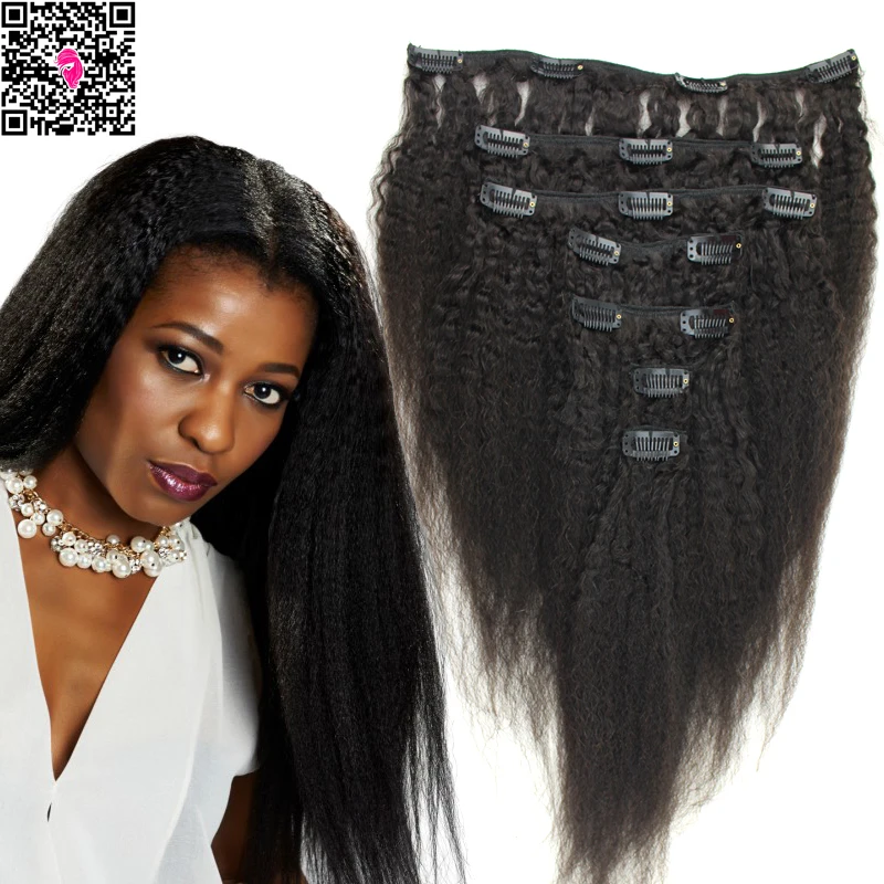 Unprocessed Peruvian Kinky Straight Clip In Human Hair Extensions