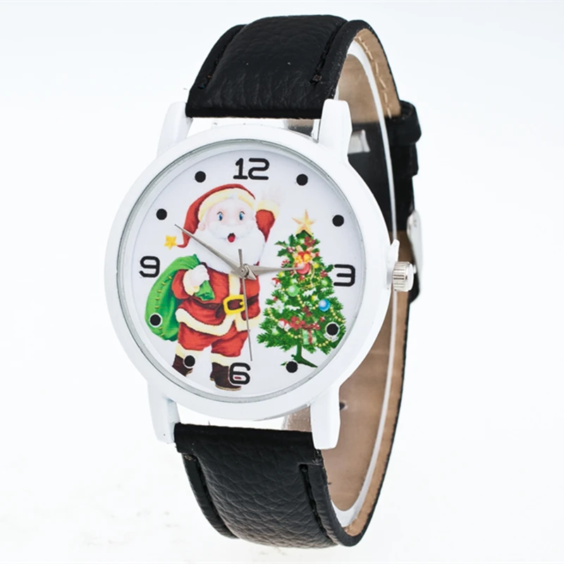 Новый для отдыха мужские и женские часы Санта Клаус по часовой стрелке цвет дисплея из нержавеющей стали Кварцевые Кожа Часы