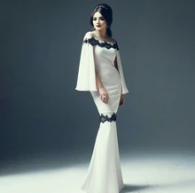Weg von der Schulter Mermaid Long Sleeve Dubai Kaftan Arabischen Stil Weißen Abendkleid mit Schwarze Spitze Appliques Formal Pary Kleid