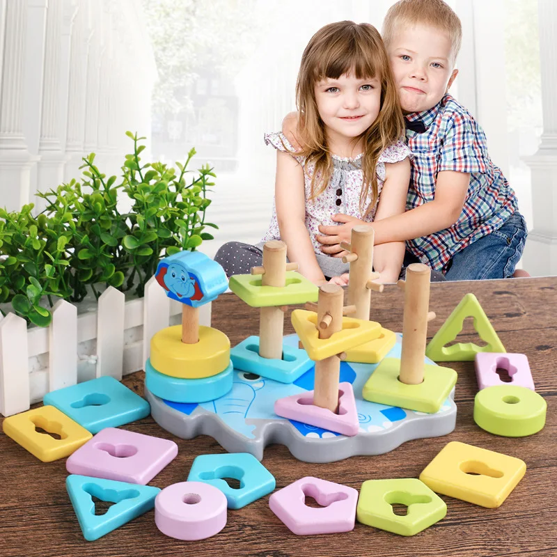 Wooden toy building block Wooden block Four columns Children monterssori develop baby intelligence early Education children gift