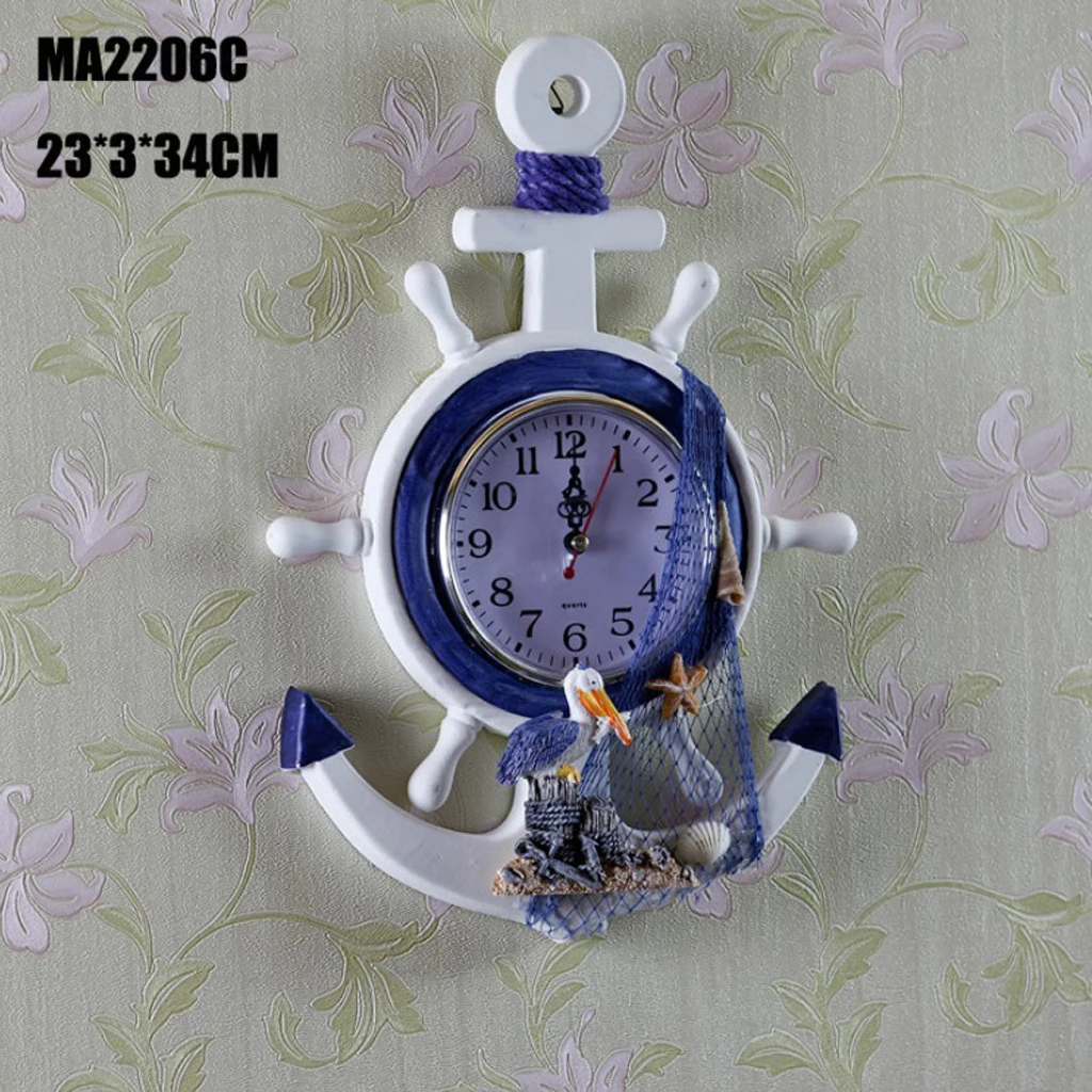 33 см часы в форме якоря пляж тема морской корабль колесо декор с якорем настенный - Цвет: c