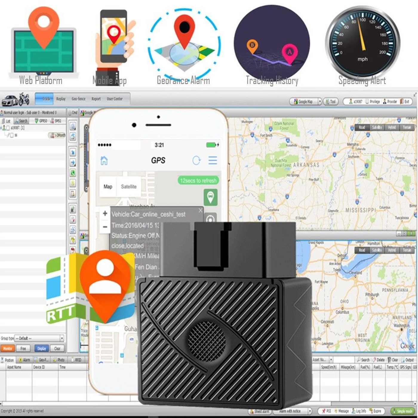 

OBD II GPS Tracker Real Time Car Truck Tracking Device observe System Locator Alarm