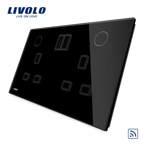 Livolo UK стандартная настенная розетка(пульт дистанционного управления)+ 2USB, белая Хрустальная стеклянная панель, 13А настенная розетка, W2C2UKRU-11/12(без пульта дистанционного управления - Тип: Black