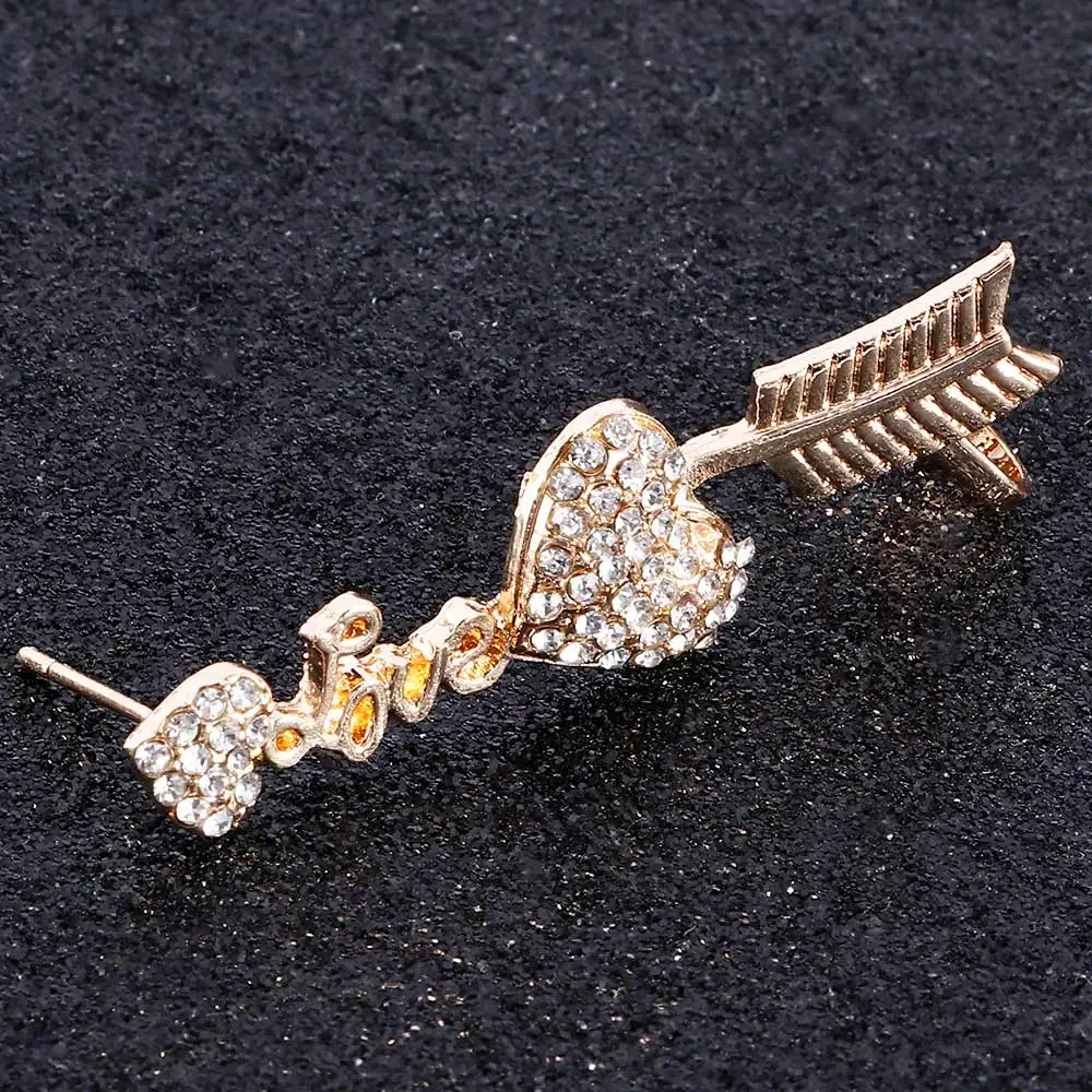 

1 Pcs Woman Elegant Fashion Jewelry Accessories Gold Color Charming Love Heart Arrow Crystal Ear Wrap Cuff Earrings Delicate