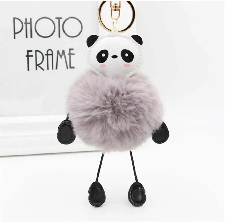 

New panda Trinket Keychain Pompons Keychains Fur Keychain Fluffy Key Chains for Cars Keyrings Trinkets Pom Pom Keychain key ring