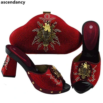 

New Arrival Italian Shoe and Bag Set for Party In Women Nigerian Women Wedding Shoes and Bag Set Decorated with Rhinstone