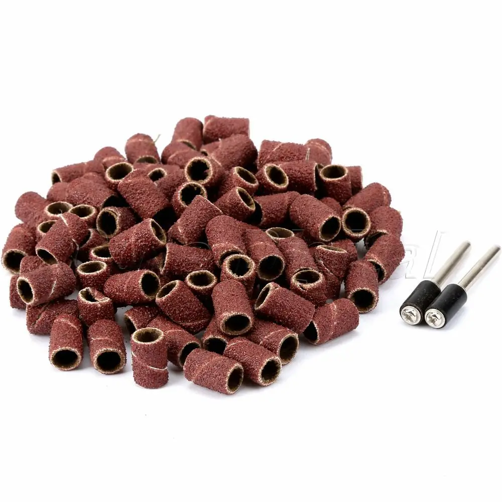 100PCS 1/4" Grit 80# Drum Sanding Kit +2X  Band Mandrel 1/8" Shank Rotary Tool Nail Drill Bits Abrasive Tools Dremel Accessories