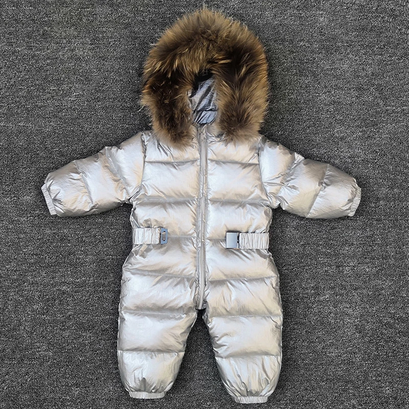 Комбинезоны для маленьких девочек на температуру до-30 градусов, детская одежда для русской зимы зимняя одежда пуховая куртка Зимние костюмы для детей, пальто Одежда для мальчиков и девочек - Цвет: Silver