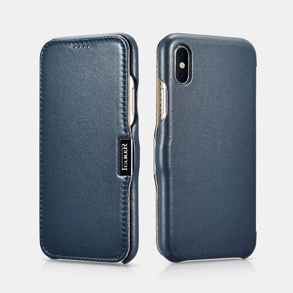 

icarer Genuine Leather Case for iPhone X Slim Flip Cell Phone Protective Cover for Apple iPhone X Magnetic Closure Hard Case