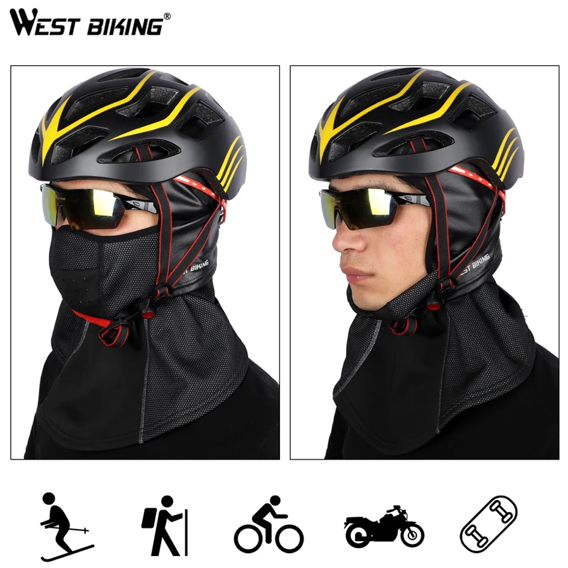 WEST BIKING Thermal Fleece Cycling Mask PU Rainproof  Windproof Full Half Face Mask Winter Warm Snowboard Shield Hat Cycling Hat