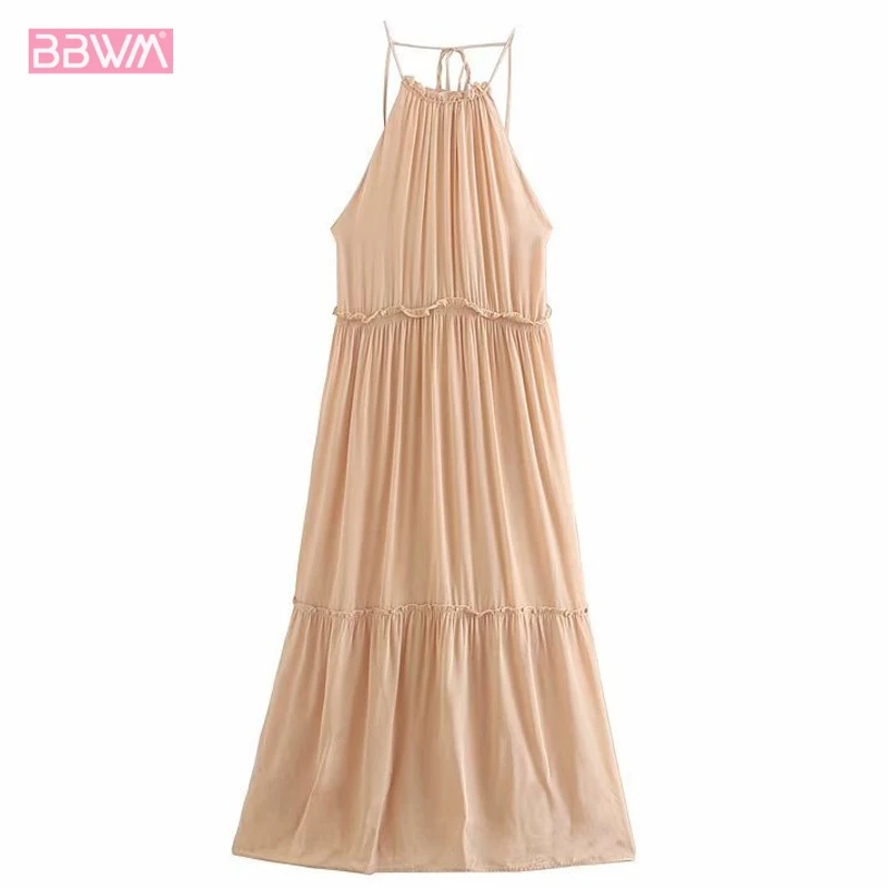 

Fashion Sexy Halter Hanging Neck Type Laminated Decorative Strap Long Women's Dresses 2019 Summer New Style Female Dress