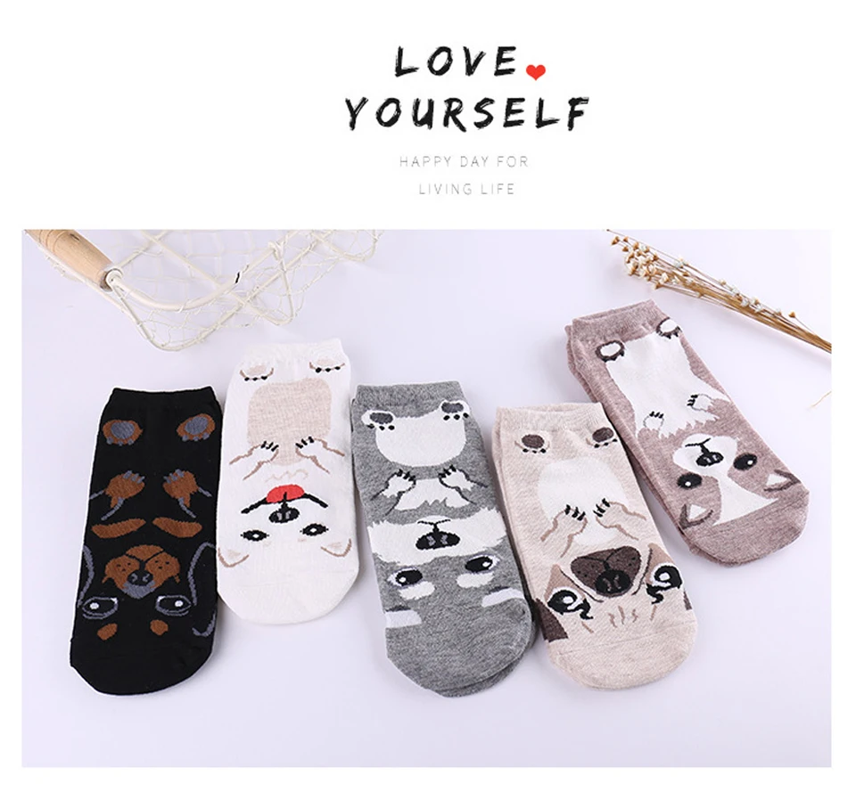 Fashion Personality Dog Pattern Cute 3D Cartoon Animal Sock For Women Female Cotton Short Socks Comfortable and Breathable (3)