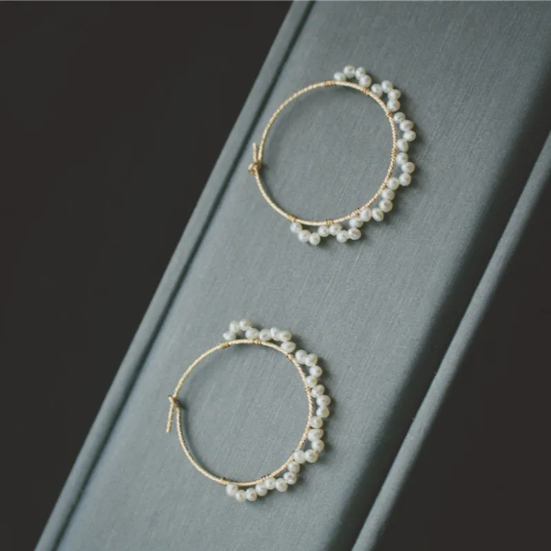 PINJEAS handmade gold filling natural pearl wiring round hoop earring minimalist earrings for women Jewelry PINJEAS handmade gold filling natural pearl wiring round hoop earring minimalist earrings for women Jewelry
