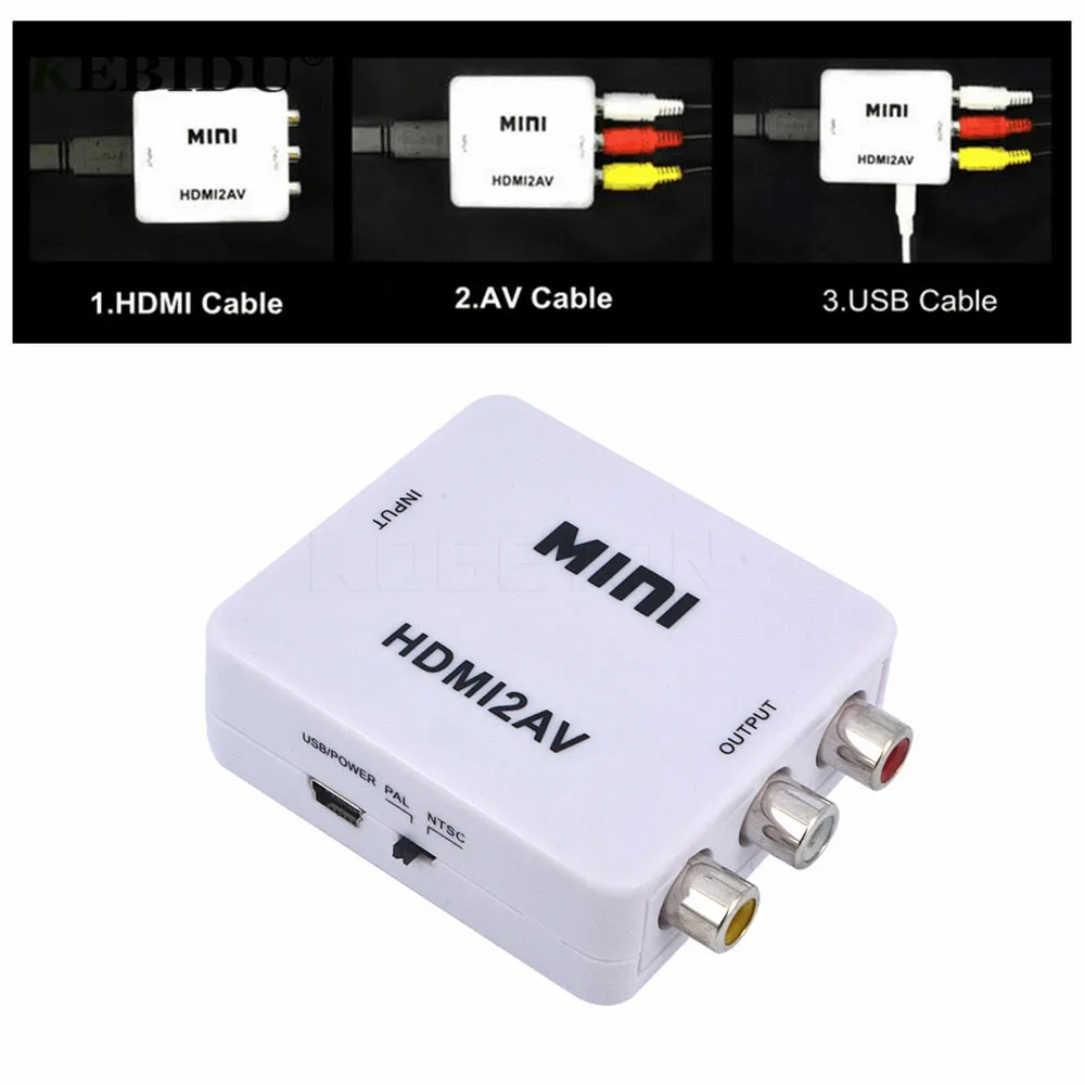 

Mini HD Video Converter Box HDMI to RCA AV CVSB L R Video 1080P HDMI AV Support NTSC PAL Output HDMI TO AV Scaler Switch Adapter