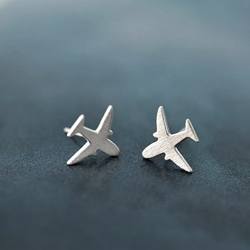Kinitial 925 Sterling Silver Aircraft Airplane Plane Stud Earrings