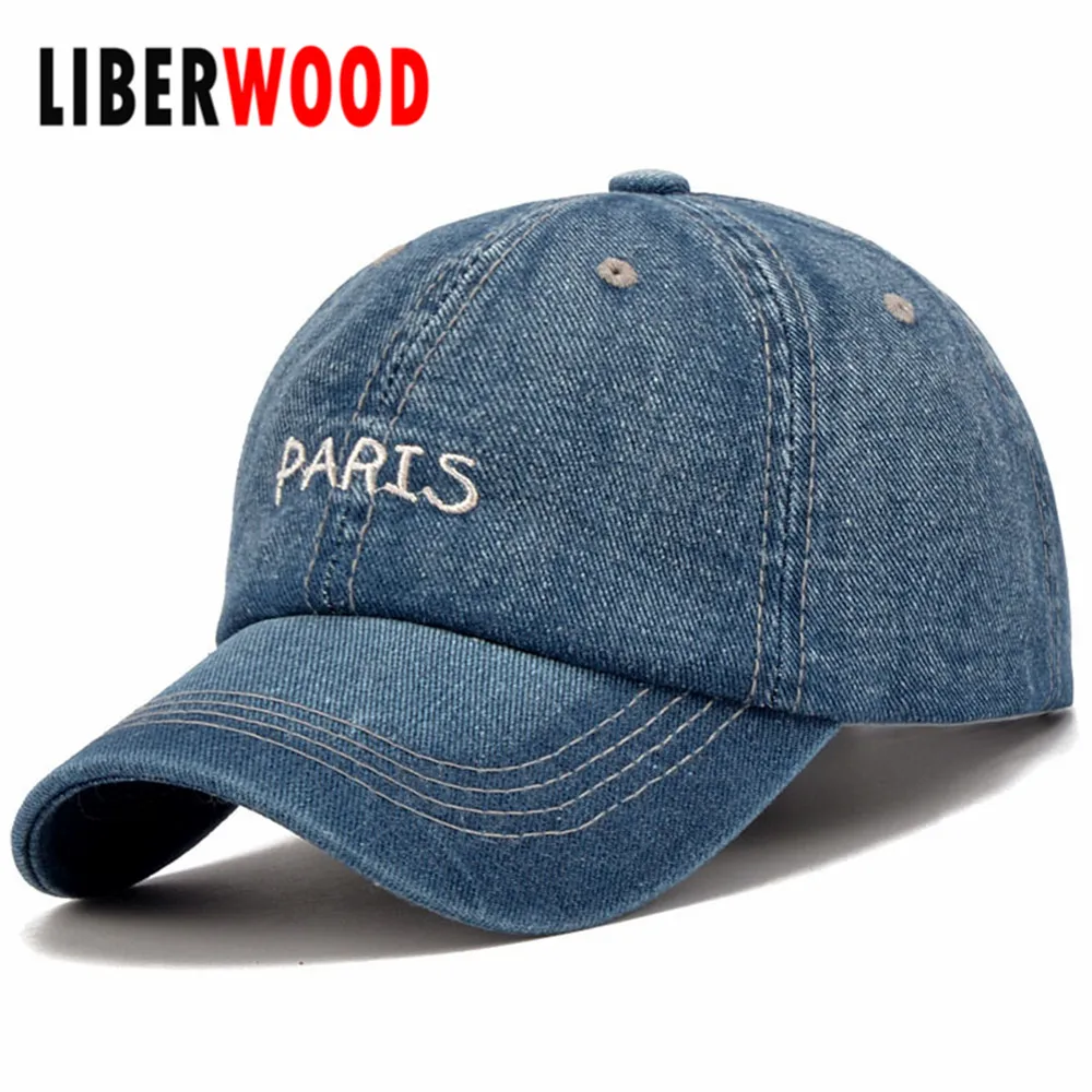 Blue Denim Jean Jeans Style Adjustable Curved Bill Baseball Cap Caps