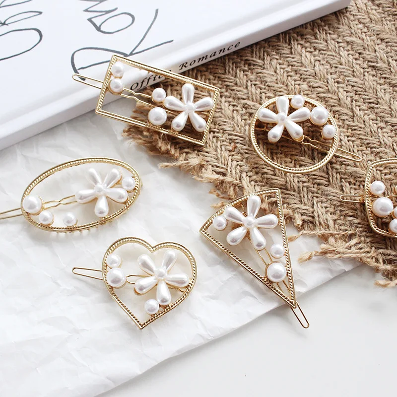 

Pearl Hair Barrettes Snap Clip Hairpins Hairgrips Adult Hair Accessories For Women Geometric Hairclips