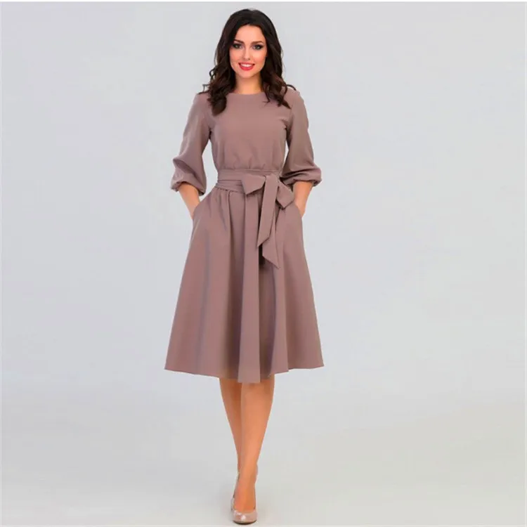 

Spring Casual Hot Women Bandage Dress New Arrival Sexy Solid Color Long Elegant Lantern Sleeve Ladies Tops Party High Waist OL