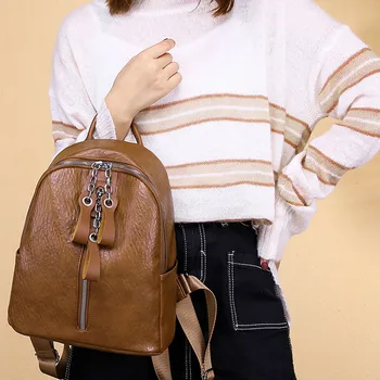 

Preppy Style Women's Schoolbag Fashion Solid Color Backpack Multi-Functional Practical Backpacks For Teenage Girls Leather Bags