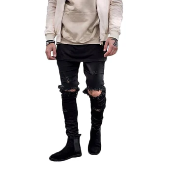 

Hip Hop Washed Ripped Jeans Men Frayed Big Hole Slim Fit Casual Long Denim Pants