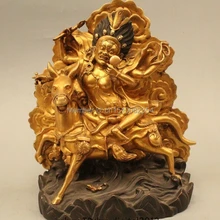 " Тибет Буддизм Бронзовый 24 К Золото Протектор Божество Король Будда Конная прогулка Статуя