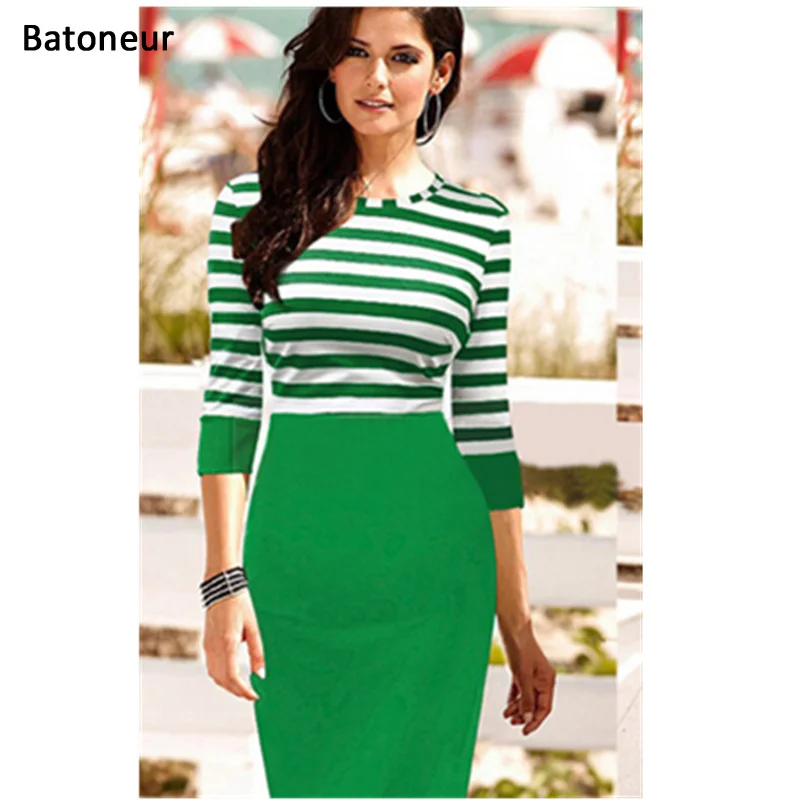 green white striped dress