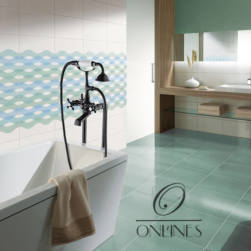 German online European antique copper full floor-shower ceramic handle bathtub faucet shower