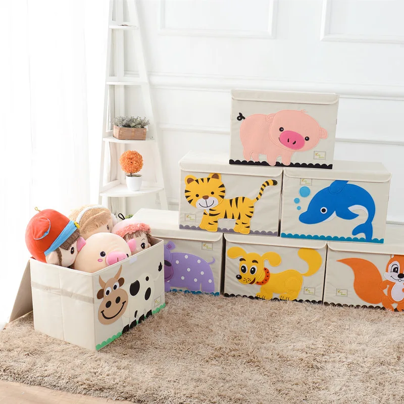 

New 3D children cartoon large storage box animal Embroidery storage bins kids toys storage organizer folding Portable with lid