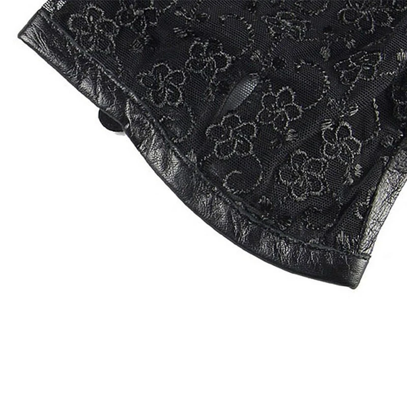 L112N long style lace sheepskin gloves women opera black Genuine leather gloves fashion wedding dress gloves