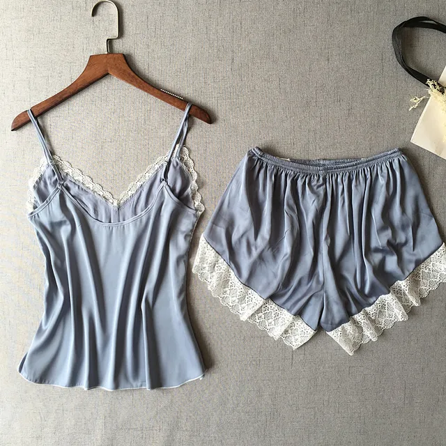 Women Pyjamas Suit Sexy Loose Pajamas Set Lace V-Neck Sleep Set 2PCS Sleepwear Strap Shirt Charming New Design Nightwear M-XL