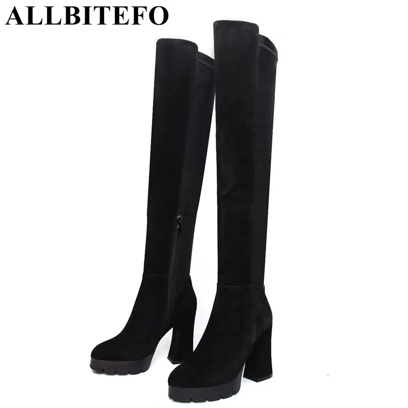 

ALLBITEFO fashion platform high heel women boots over the knee boots winter shoes Elastic material +flock women motorcycle boots
