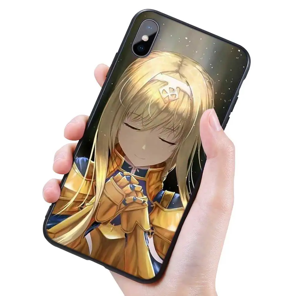 Силиконовый черный чехол для iPhone 11 Pro XR X XS MAX 7 8 6 6S Plus 5 5S SE 5C 7Plus 8Plus Phone Sword Art Online SAO аниме