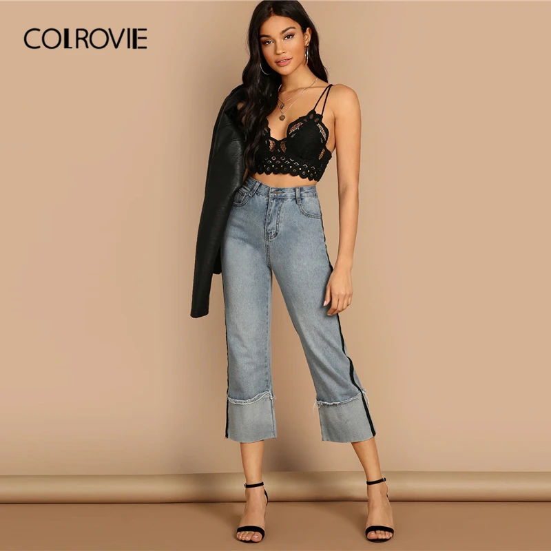 Женский укороченный топ на шнуровке COLROVIE черный кружевной с открытой спиной