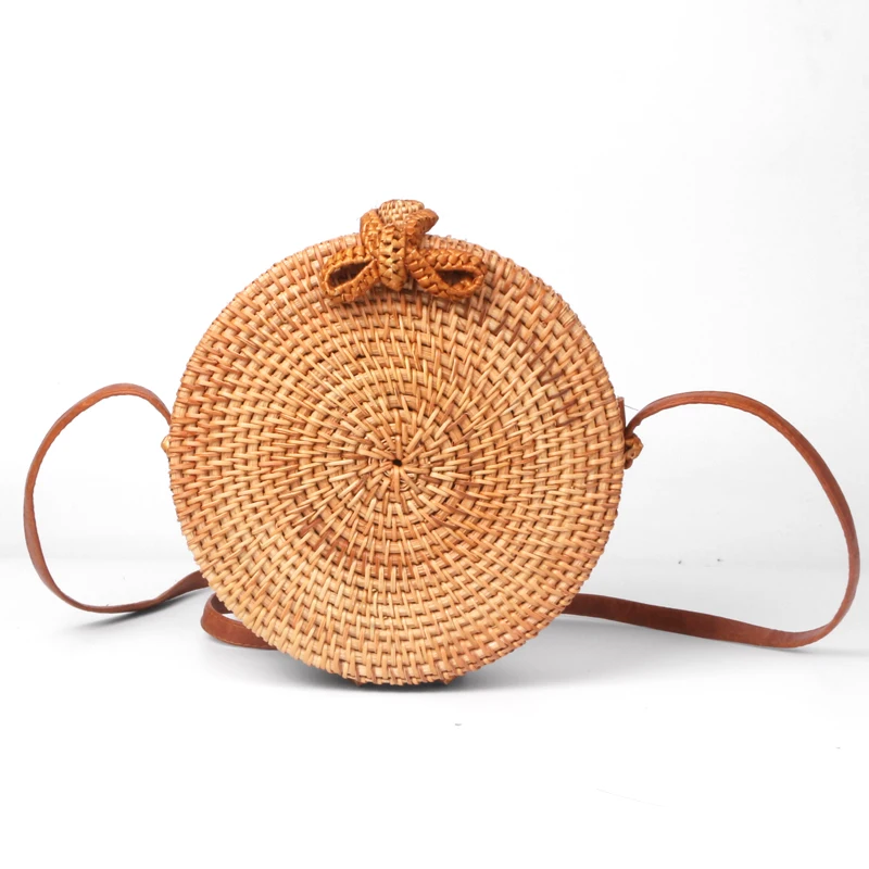2019 Bali Circle Straw Bags for Women Handmade Round Beach bag Summer Rattan Handbags Butterfly