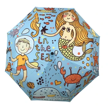 

Cartoon Kids Umbrella Rain Woman Female Ladies Windproof Rain Man Compact Umbrella Girl Full Automatic Three Folding Umbrellas