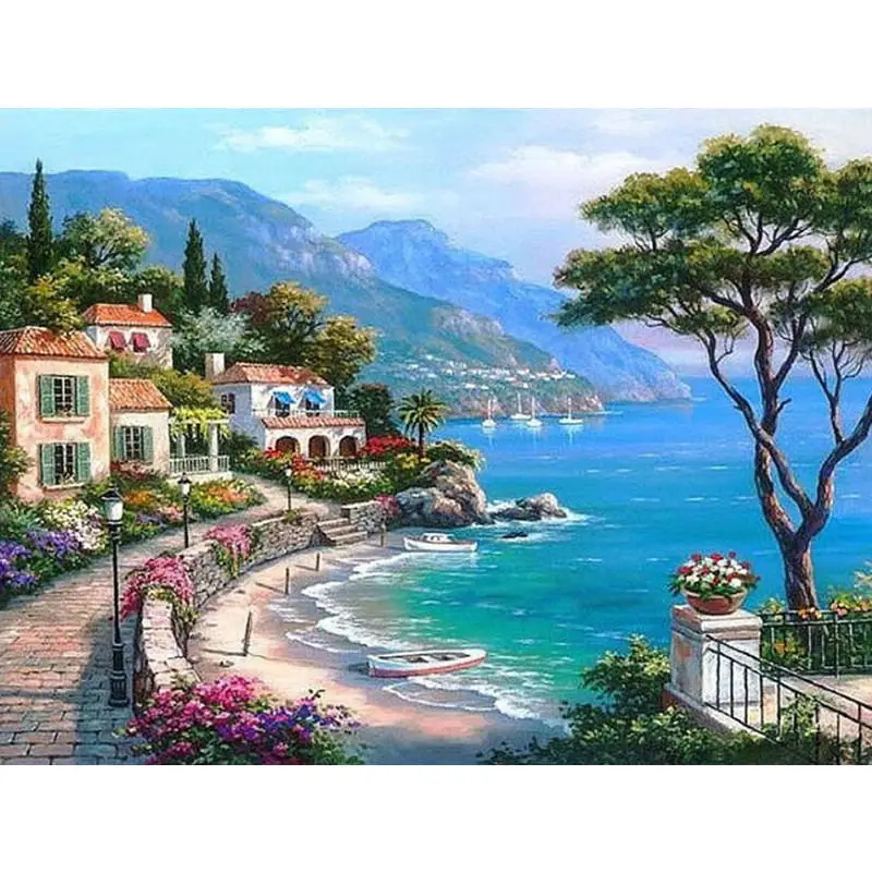 

Landscape Framed Pictures DIY Painting By Numbers Wall Art Acrylic Painting On Canvas Drop Shipping For Wedding Decor G311