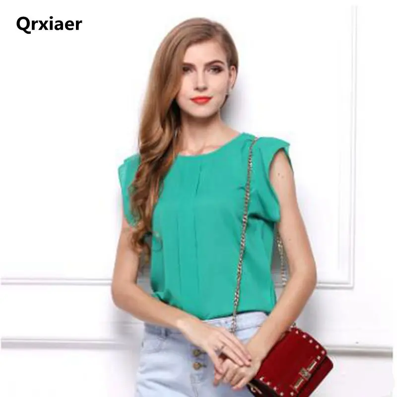

Qrxiaer summer short Sleeve Blouse Simple Color Women Casual Chiffon Shirt Office Lady Blouse women Dresses
