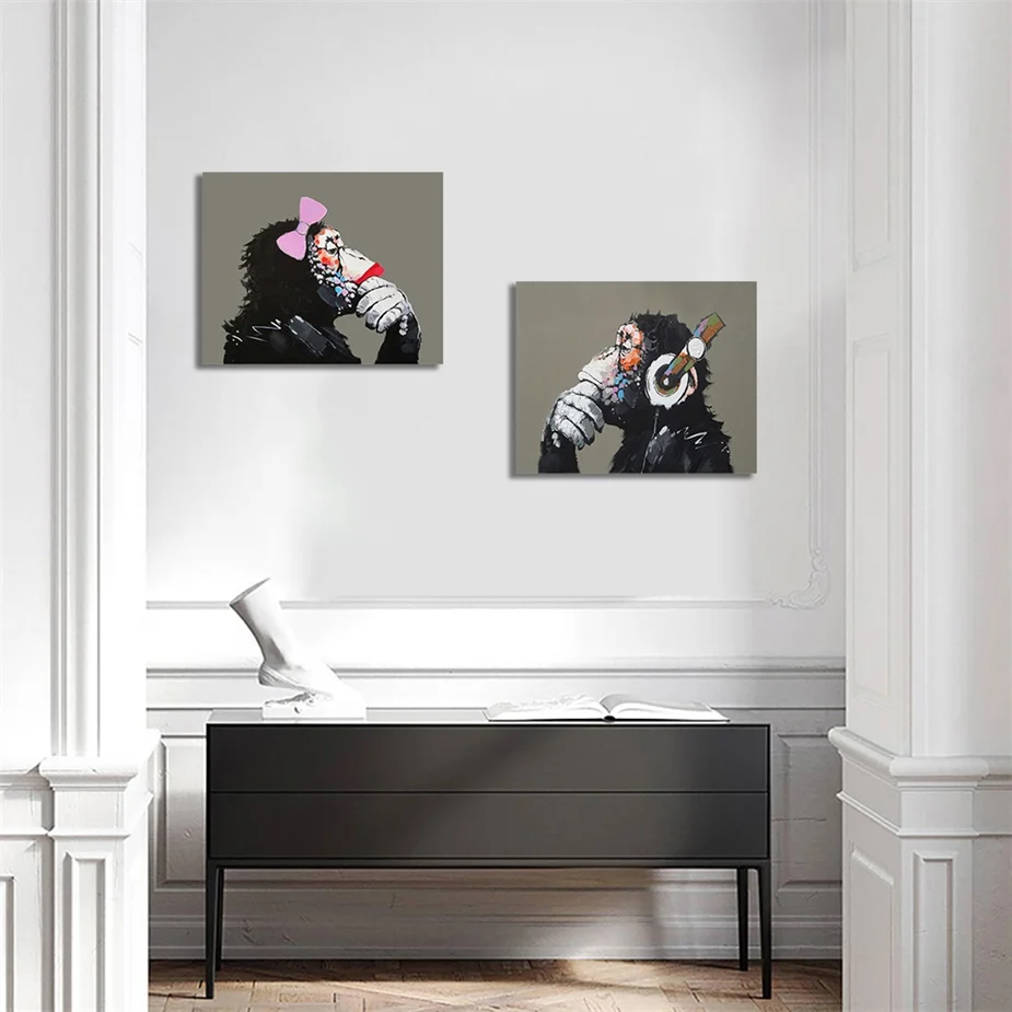 

Laeacco Modern DJ Monkey Animal Posters and Prints Wall Artwork Nordic Canvas Paintings on the Wall Home Decoration No Frame