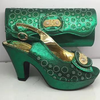 

Fashion party set series African lady shoes with handbag matching for evening dress GY33 in green, heel height 8cm