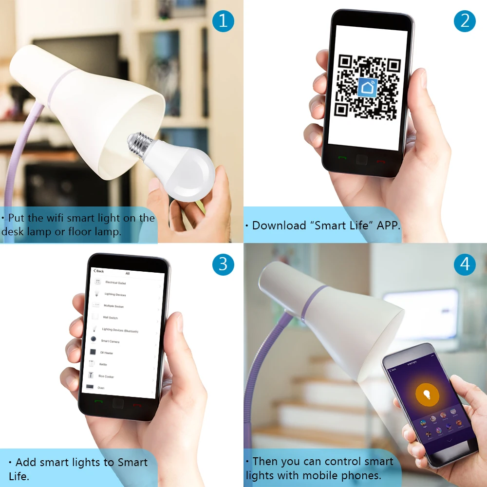 Светодиодная лампа Tuya Smart Life APP с регулируемой яркостью E27 WiFi RGB голосовое