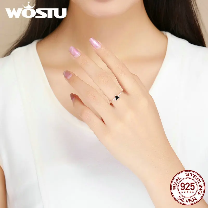 WOSTU, настоящее 925 пробы, серебряные, черные, треугольные, открытые, кольца на палец, женские, мужские, вечерние, геометрические, хорошее Ювелирное Украшение регулируемое кольцо FMR158
