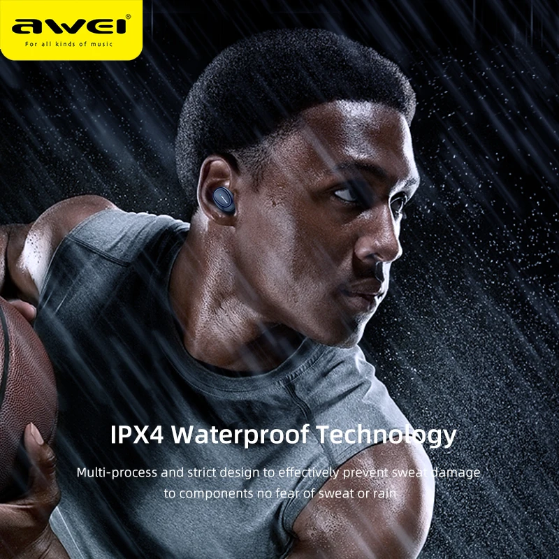 Online AWEI T6C Mini TWS In Ohr Drahtlose Bluetooth Ohrhörer Wasserdichte Mit Dual Mic Sport Noise Cancelling Gaming Kopfhörer Auriculares