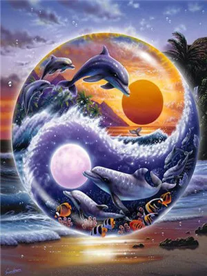 

Diamond Painting Cross Stitch Dolphin Embroidery Animal Full Round Resin Drill Mosaic Rhinestone Home Decor
