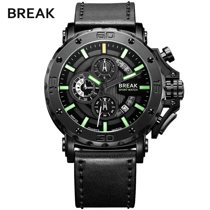 Relogio Masculino Топ люксовый бренд Break мужские спортивные часы хронограф кожа