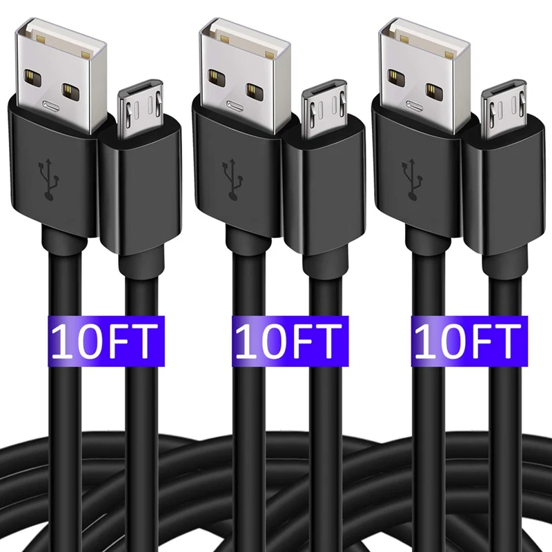 Кабель Micro USB 10 футов [3 упаковки] сверхдлинный прочный зарядный шнур кабель для