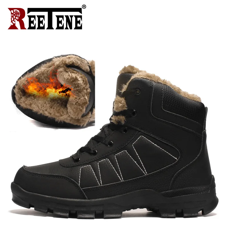

REETENE 2018 Warm Winter Men Boots For Men Winter Snow Boots High Quality Cow Suede Work Shoes Men Footwear Ankle Shoes 39-47