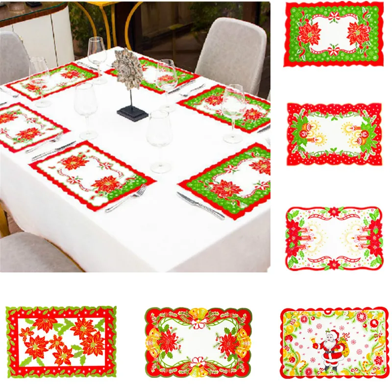 

Christmas Decoration for Home Dinner Table Mats Santa Clause Flower Bell Table Placemat Kitchen Decor for Xmas Christmas Party